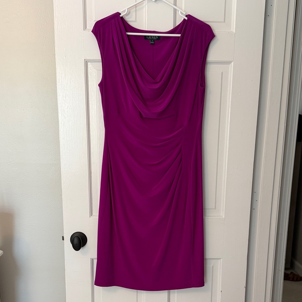 Lauren Ralph Lauren Fuchsia Cowl-Neck Midi Sheath Dress